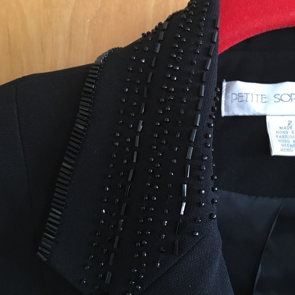 Petite Sophisticate black blazer w/ beaded collar